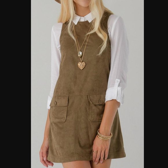 Ya Los Angeles Dresses & Skirts - YA Los Angeles Green Faux Suede Shift Dress Olive